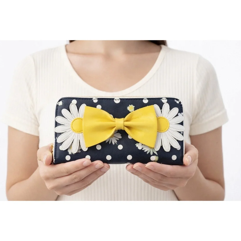 DISNEY LOUNGEFLY Daisy Floral Polka Dot Bow Zip Around Wallet - Picture 4 of 6